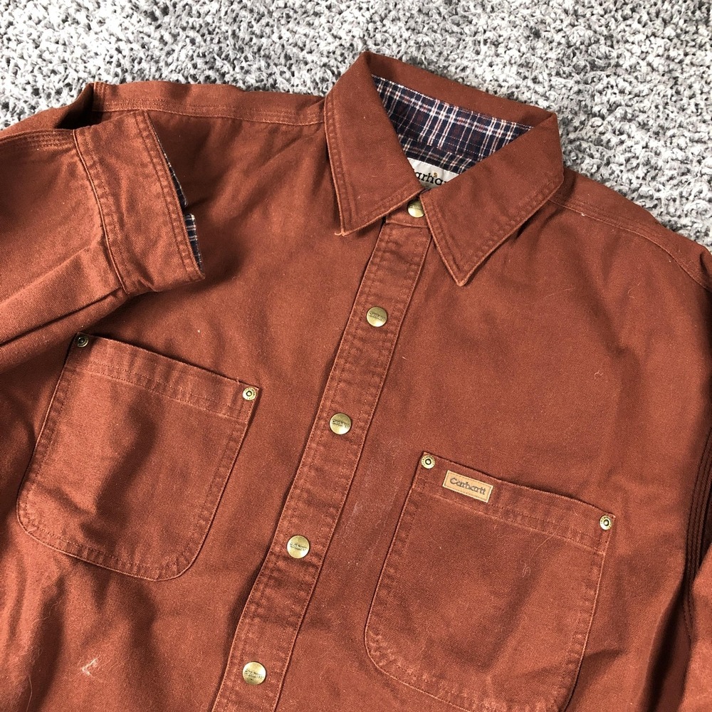 Carhartt‎ Shirt Mens Medium Brown Lined Long Sleeve Snap Front Workwear S96CLY